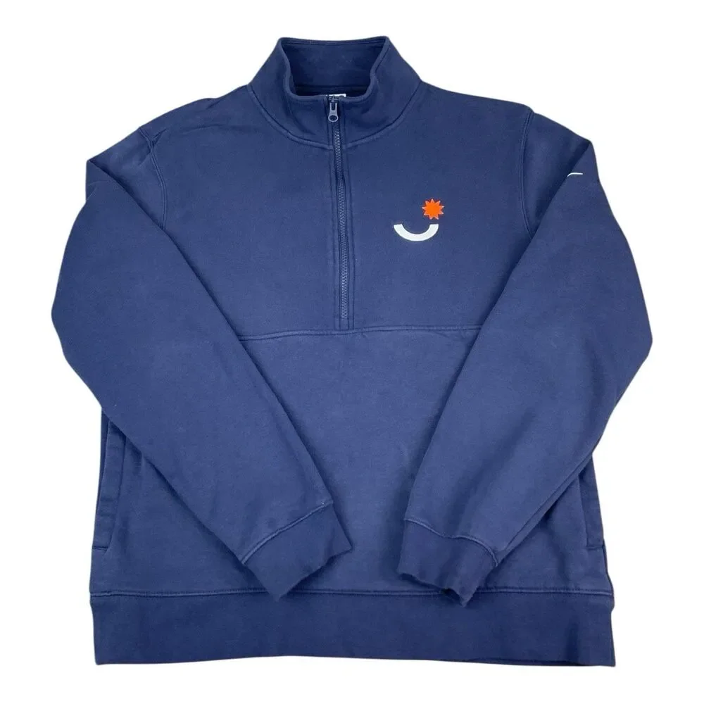 Nike Womens 1/2 Zip Pullover Sweatshirt Navy Blue Long Sleeves Size Large